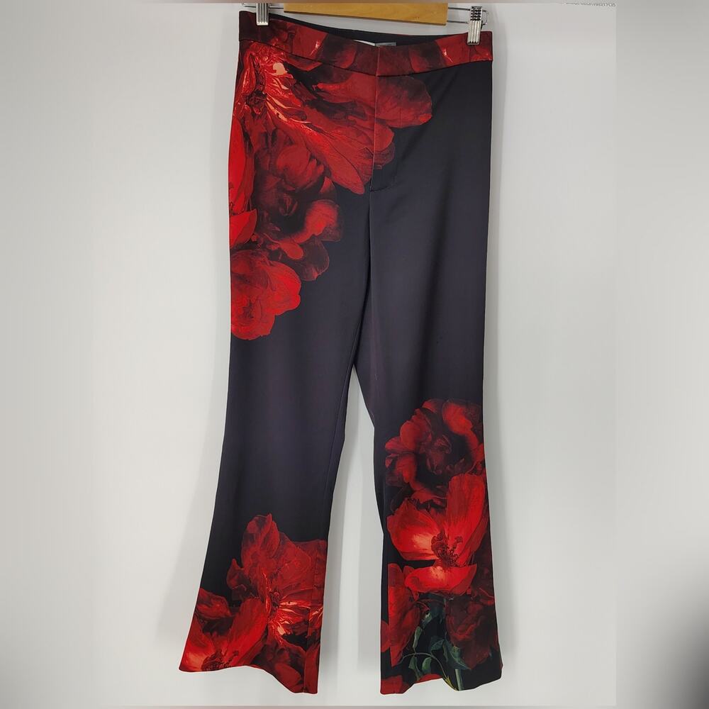 Alice + Olivia Pants Ronnie Peony Petals Bright Ruby Floral Size 4 - Picture 3 of 16